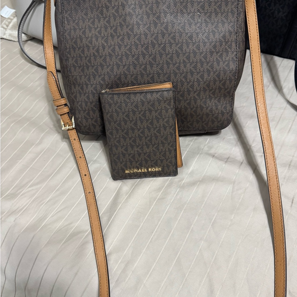 Michael Kors Brown and Tan Crossbody Bag
